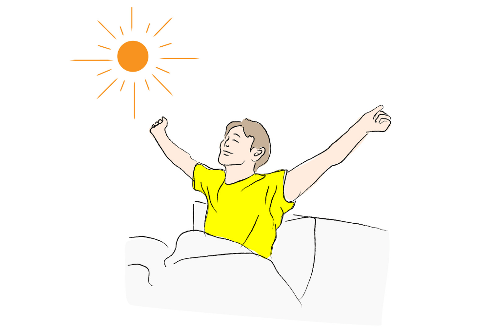 朝気持ちよく起きる男性のイラスト