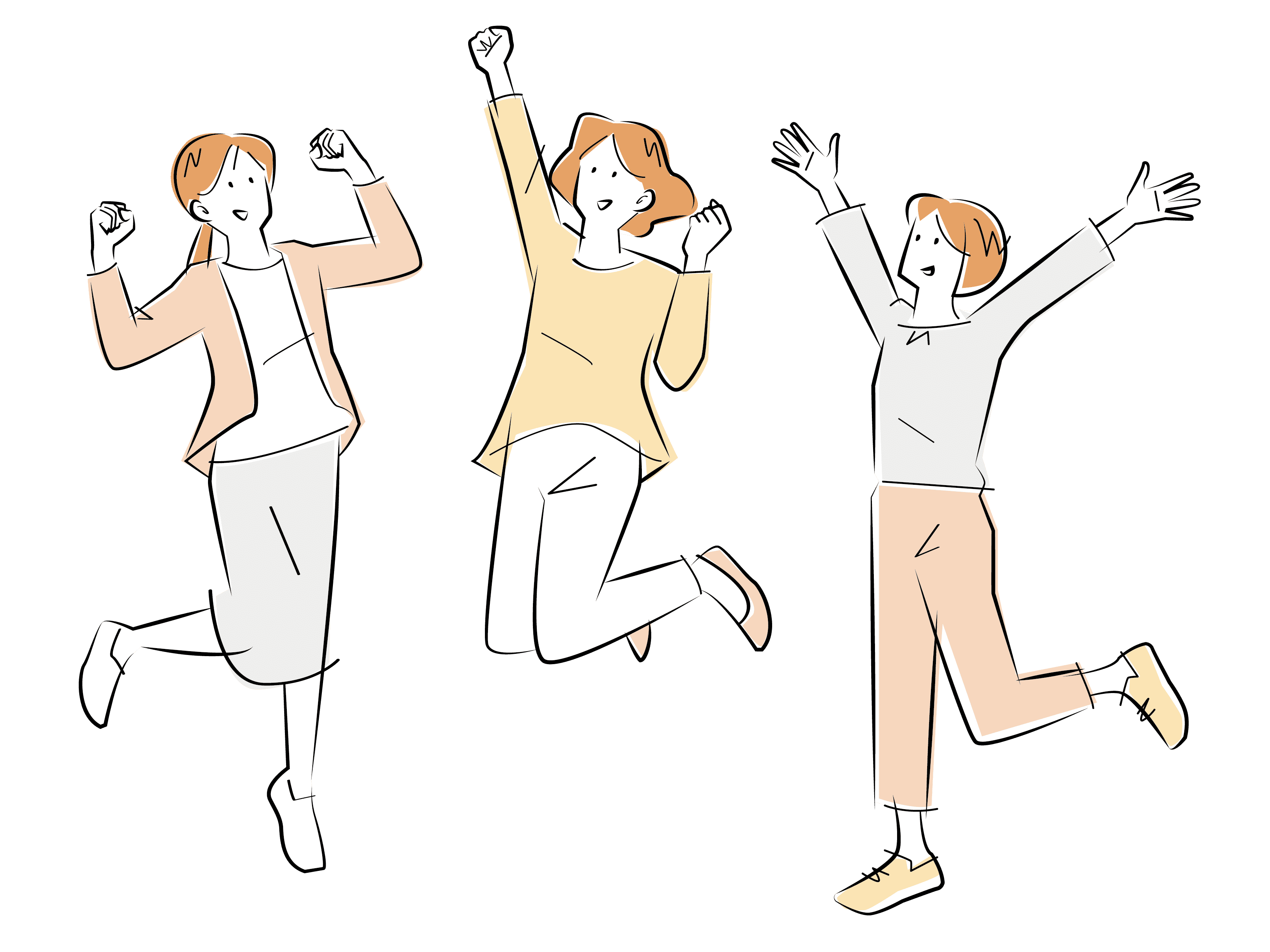 バンザイをしてよ転ぶ女性達のイラスト