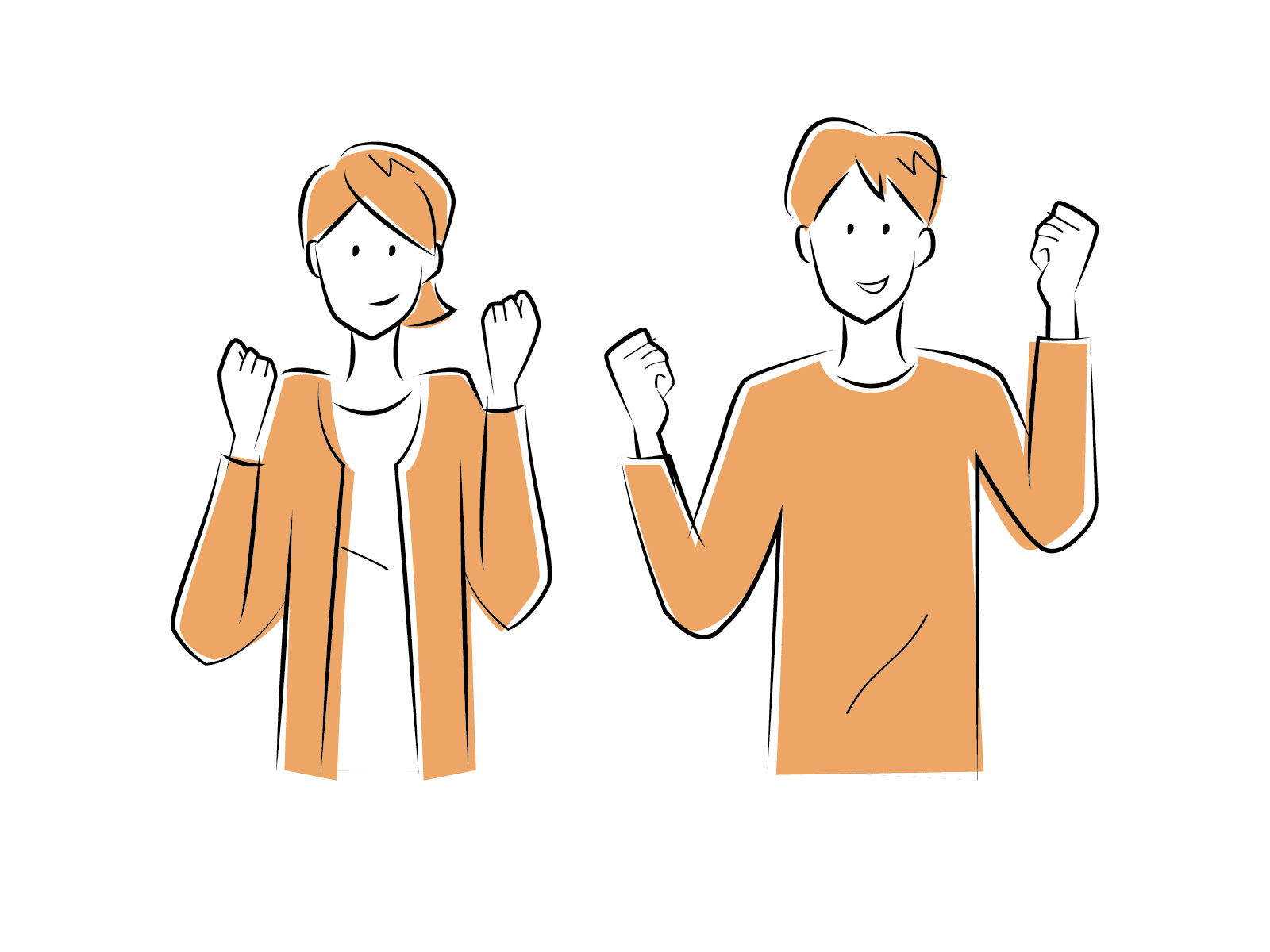 ガッツポーズをしている男女のイラスト