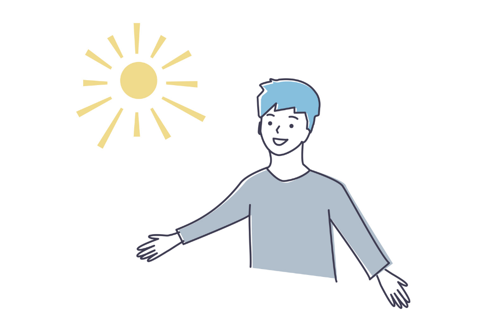 朝気持ちよく起きる男性のイラスト