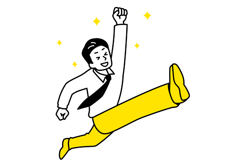 喜んでジャンプしている男性のイラスト