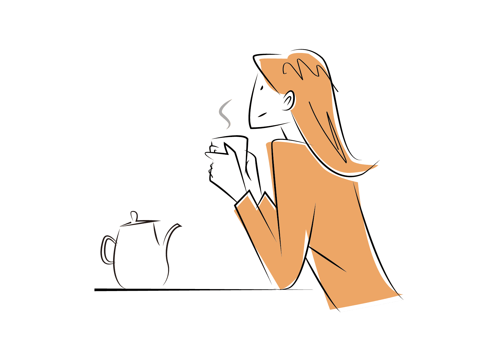 カフェを楽しむ女性のイラスト