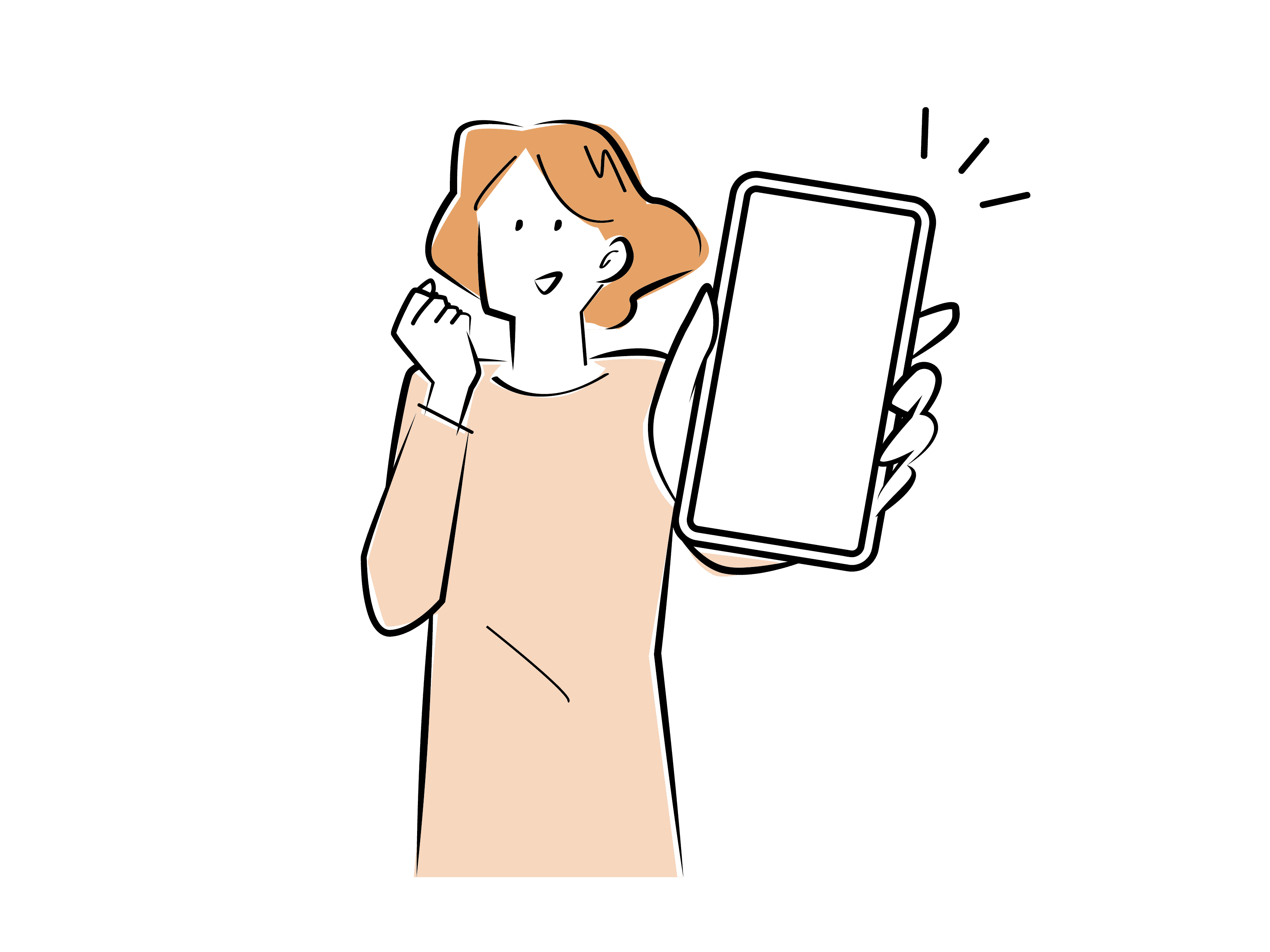 スマホ画面を見せる女性のイラスト