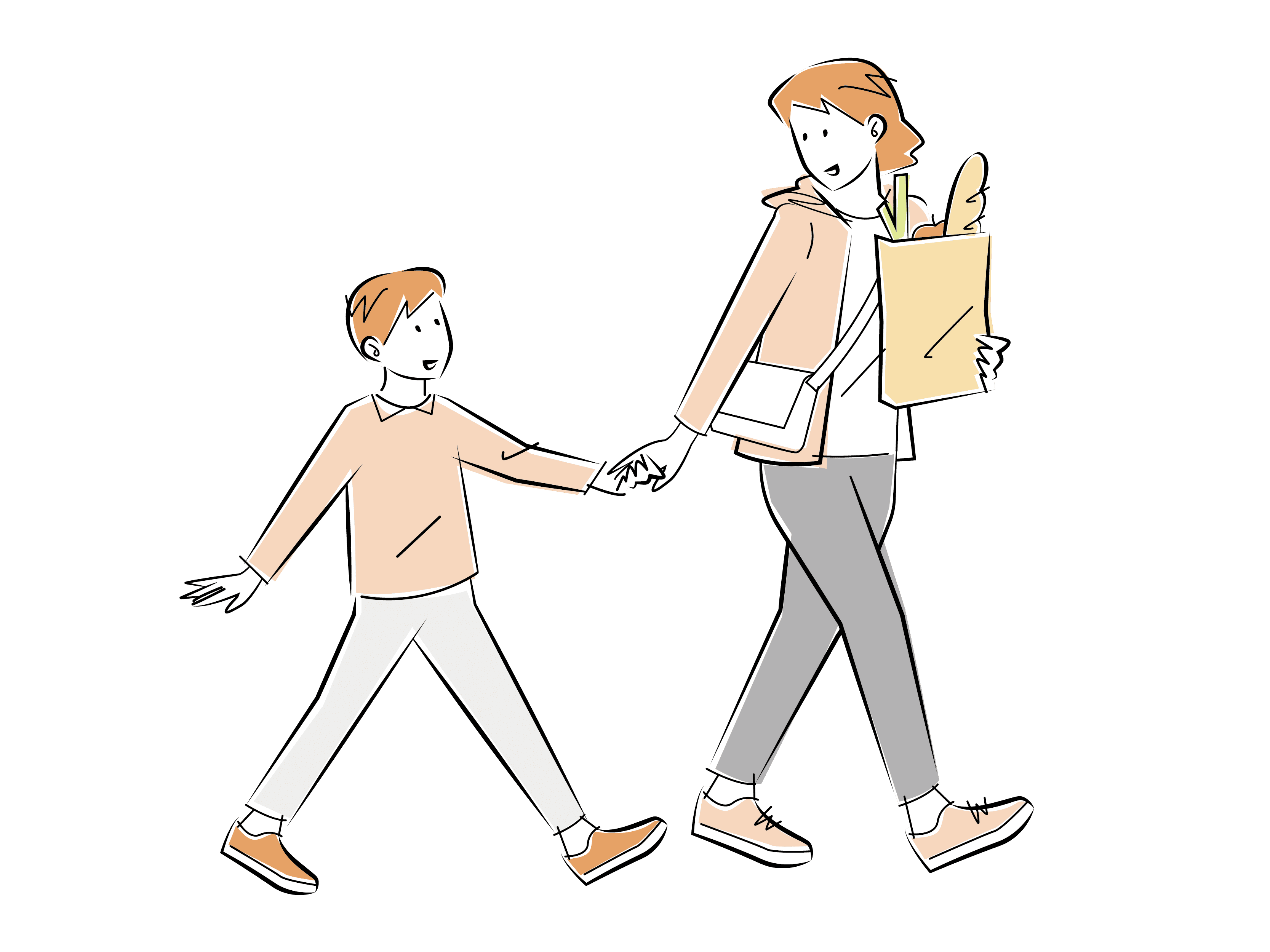 子供と買い物をする女性のイラスト