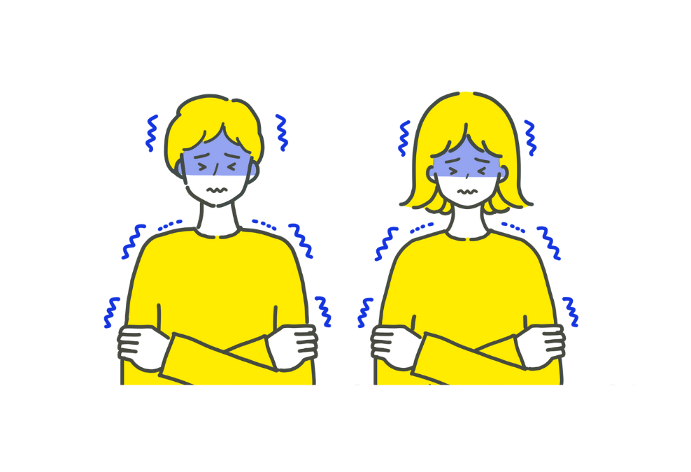 寒さに震える男女のイラスト