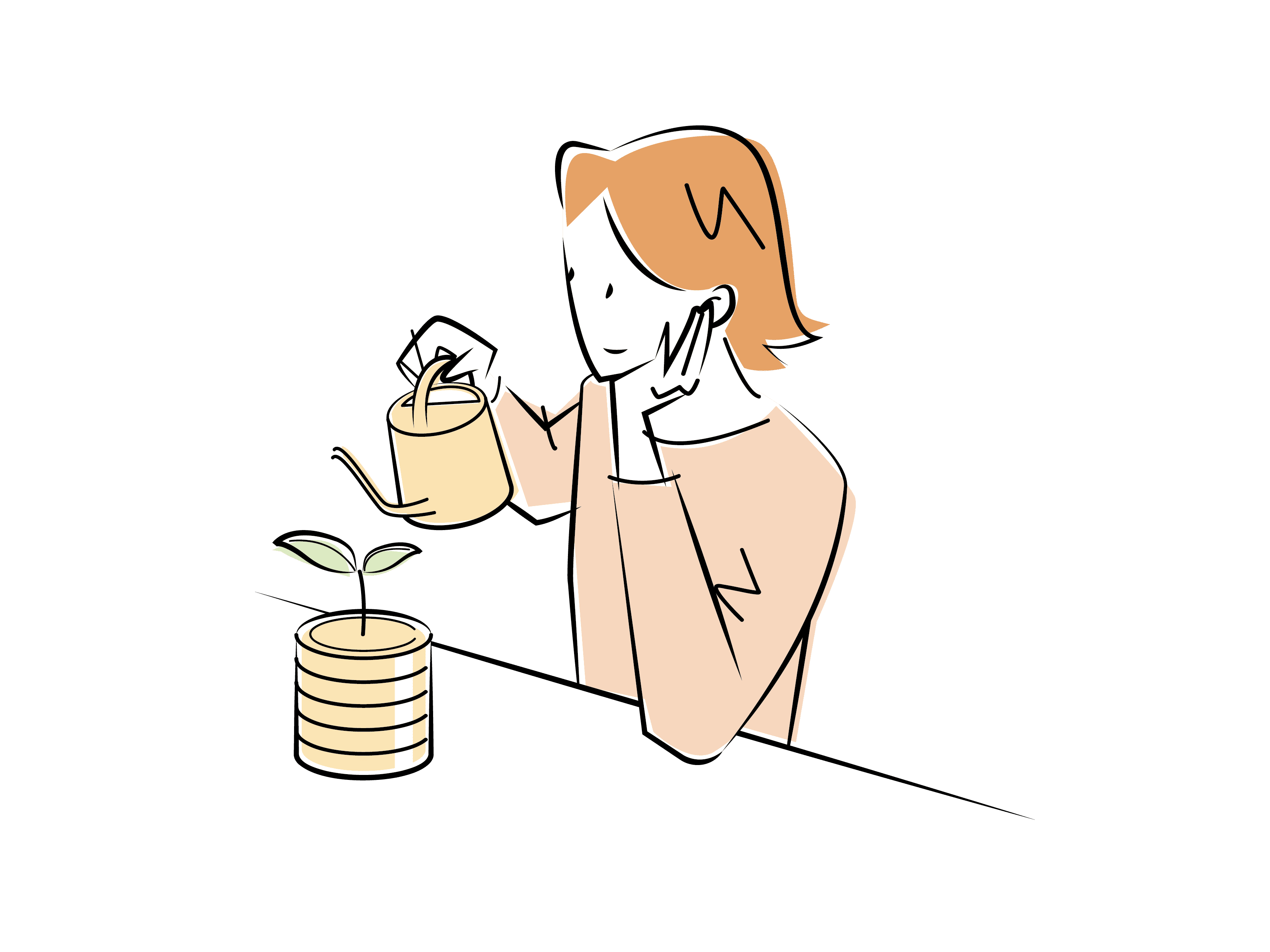 植物に水をあげる女性
