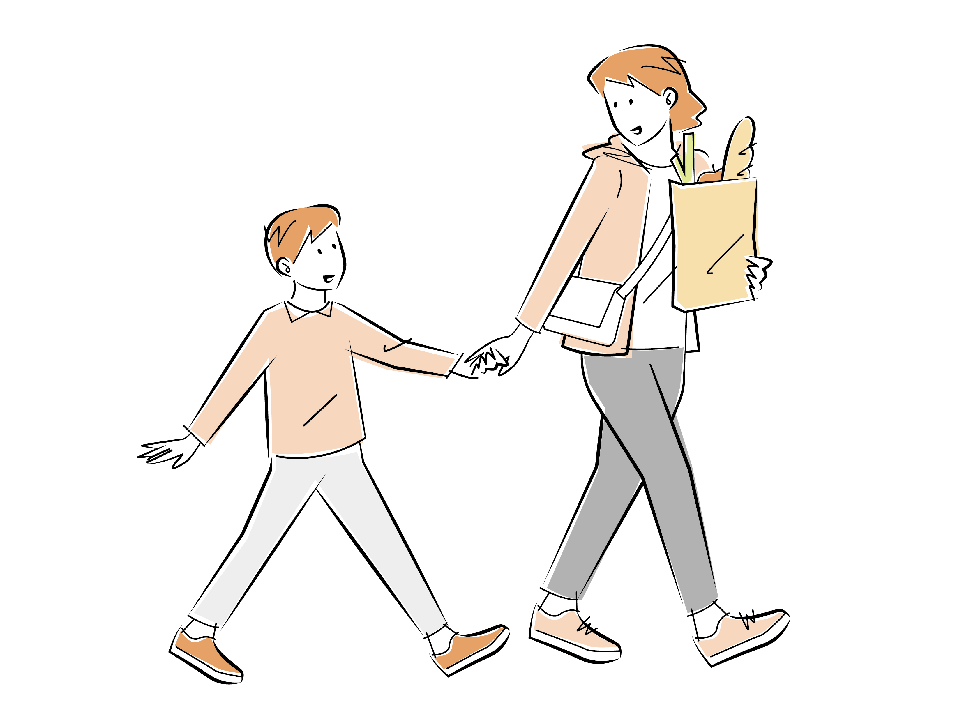 子どもと買い物をする母親