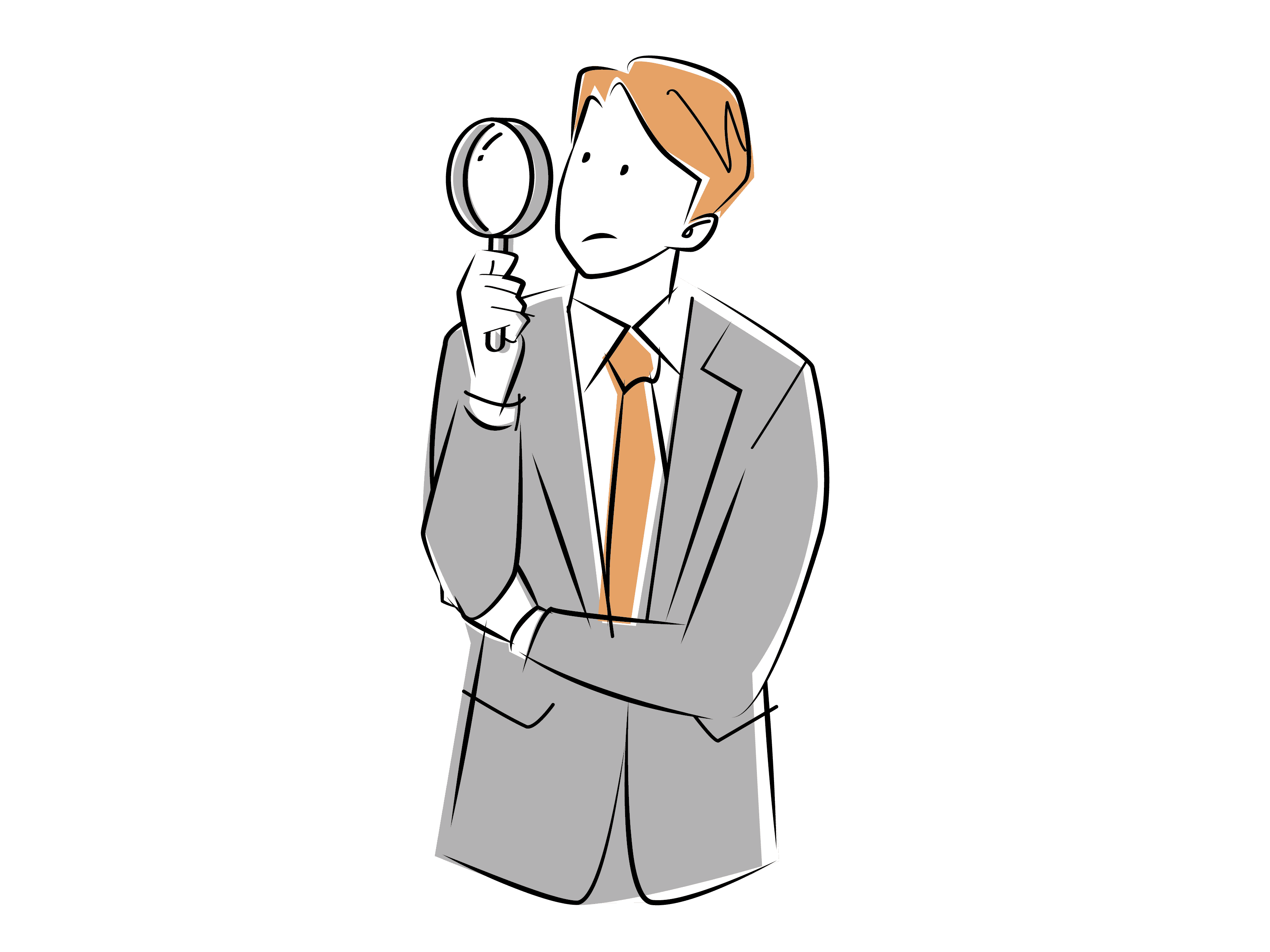 虫眼鏡を覗く男性のイラスト