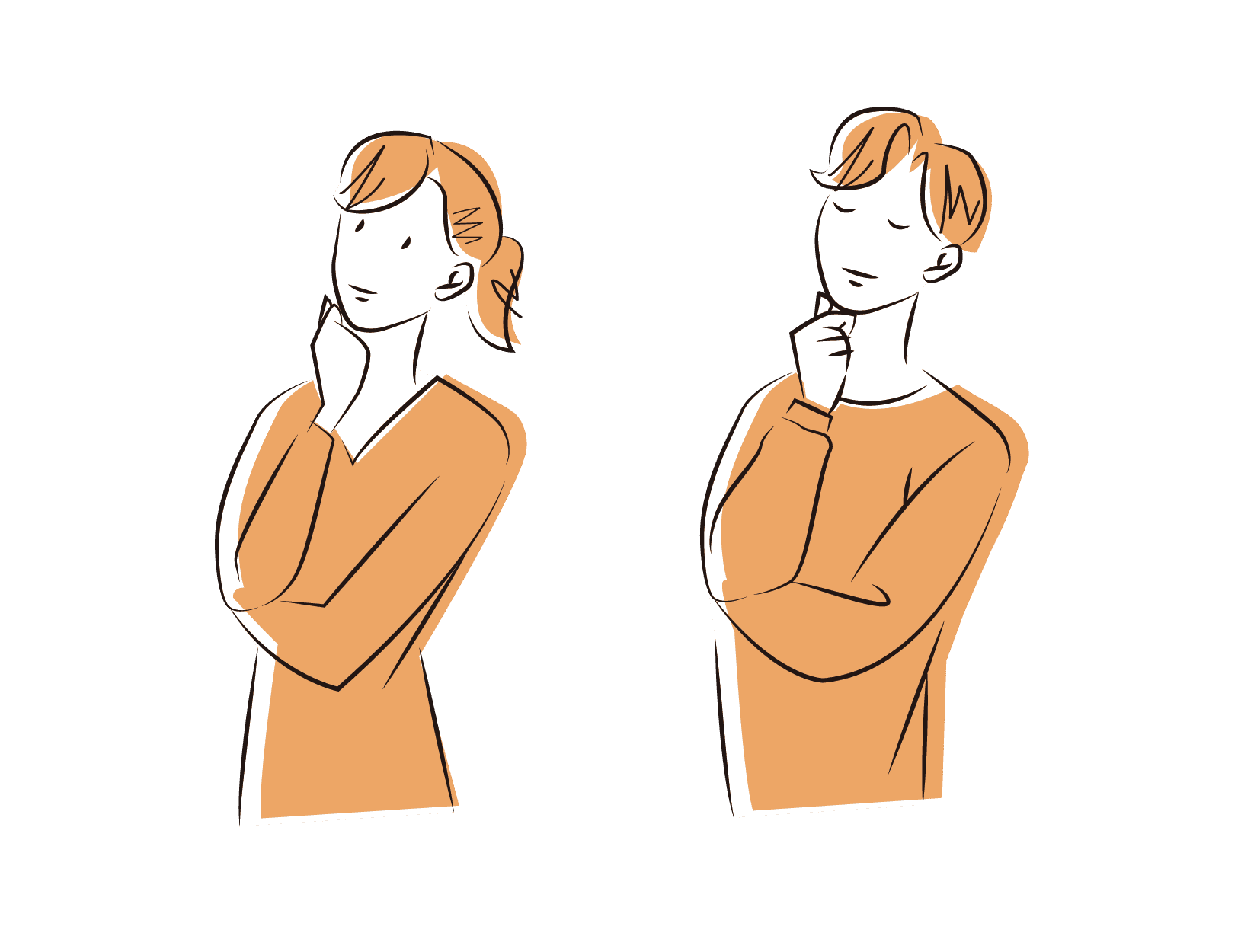 考え事をする男女のイラスト