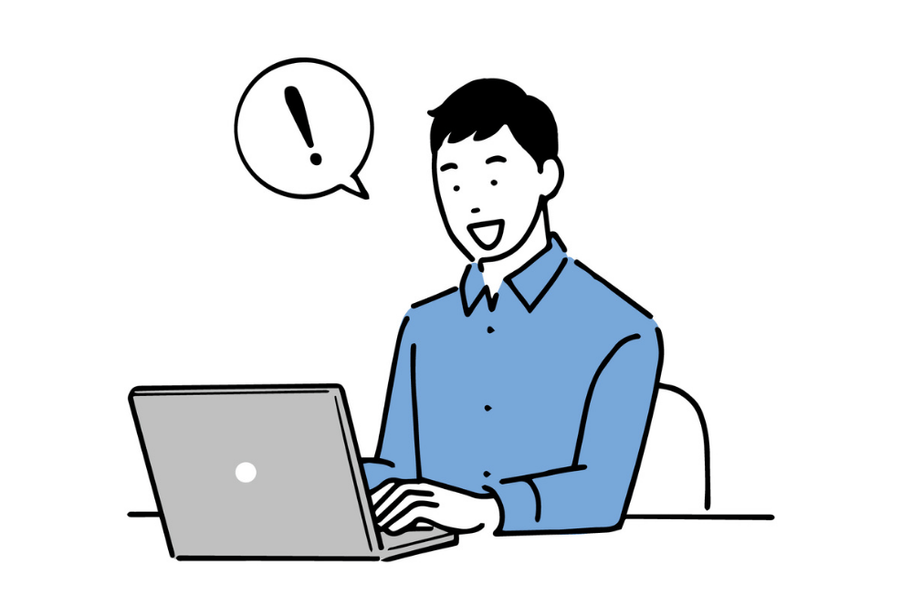 パソコンで発見を得た男性のイラスト
