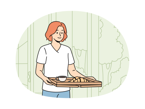 カフェ&コワーキングスペースで楽しむ女性のイラスト
