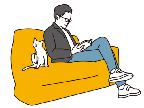 リラックスしている男性と猫のイラスト