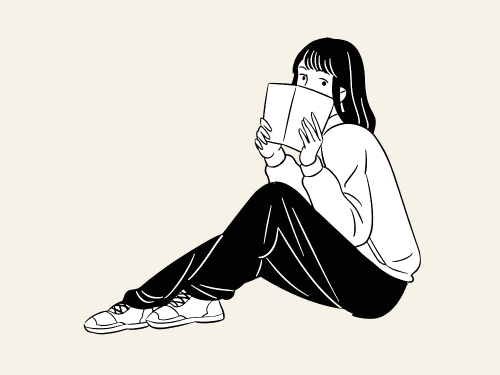本から顔を覗かせている女性のイラスト