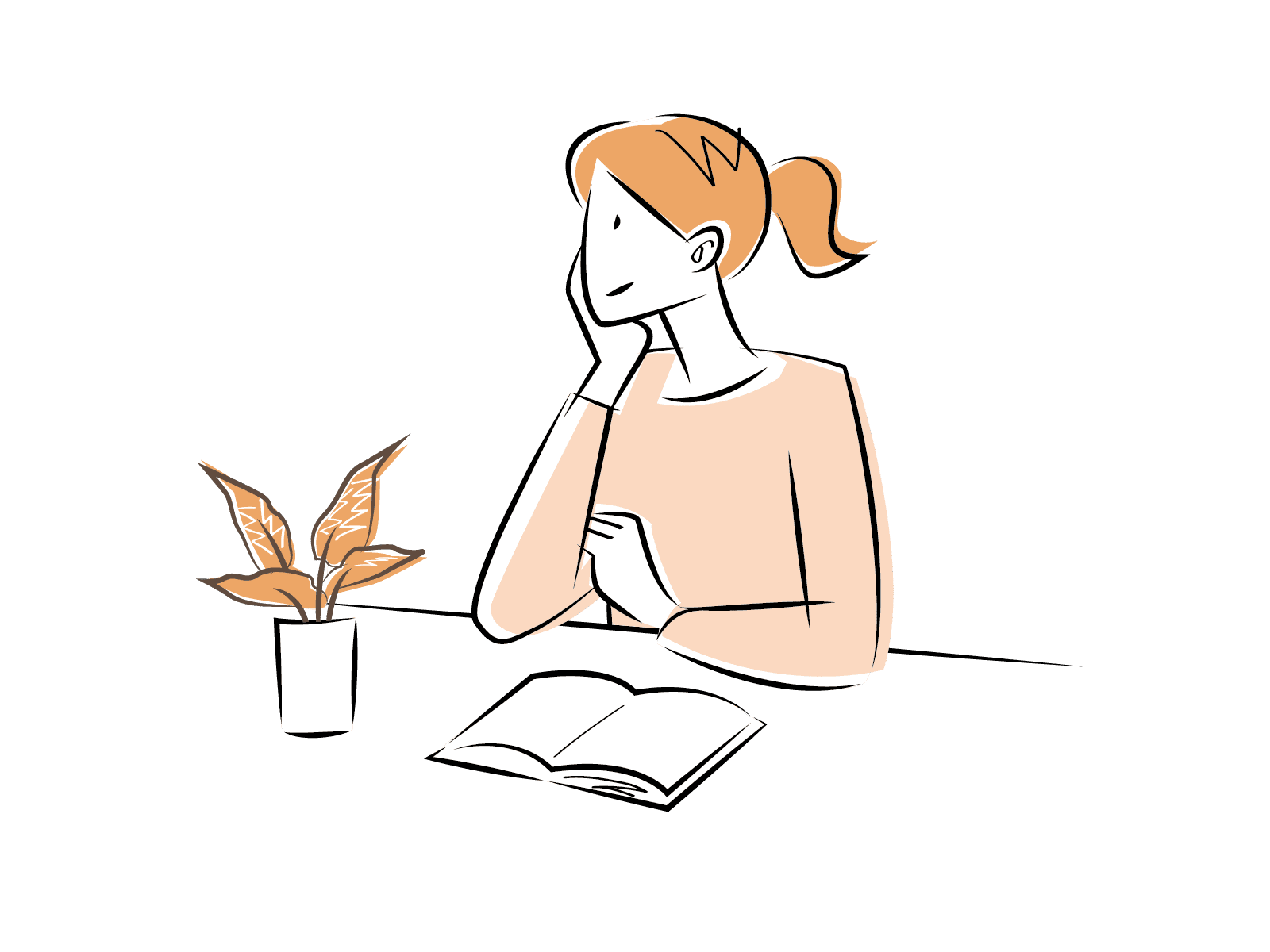 考え事をする女性のイラスト