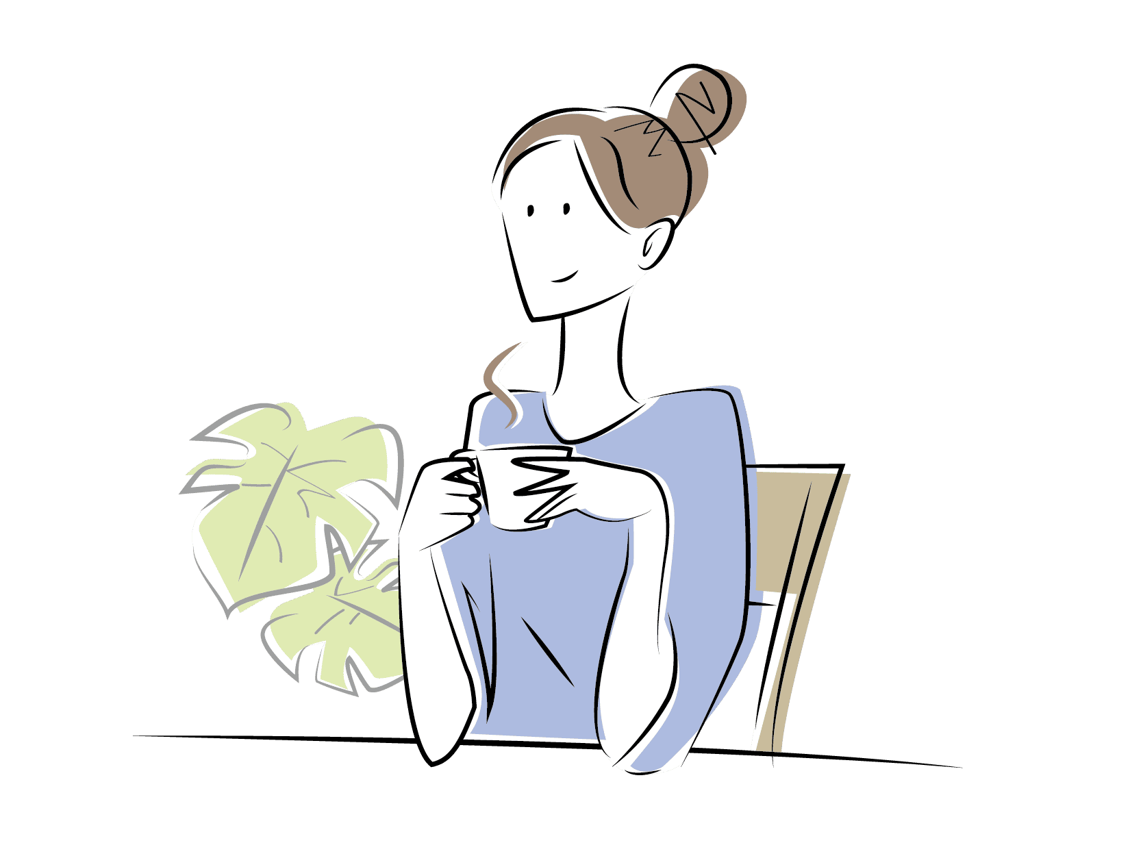 コーヒーを飲みながら一息つく女性のイラスト