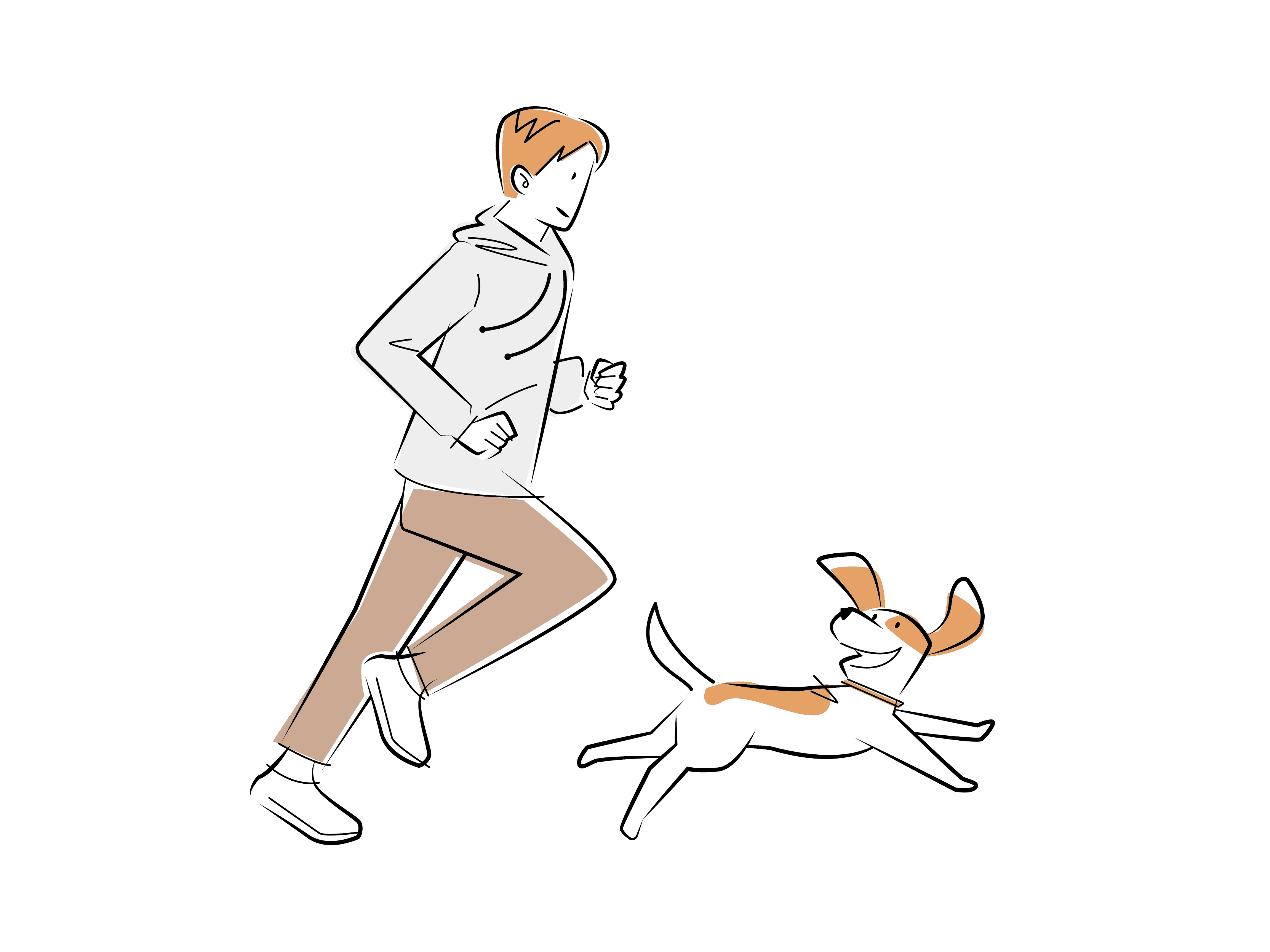 犬と一緒にランニングをする男性のイラスト
