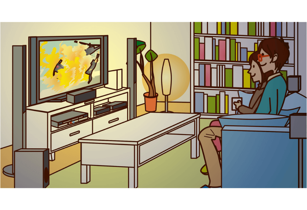 夜更かししている女性と男性のイラスト