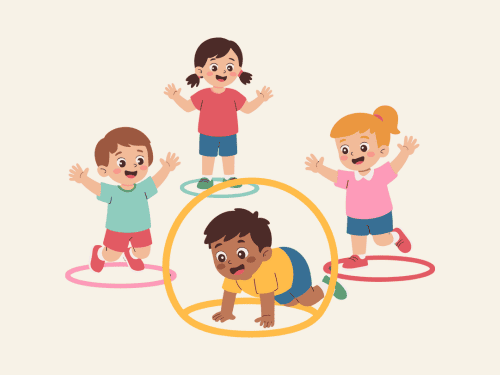 フラフープで遊ぶ小学生