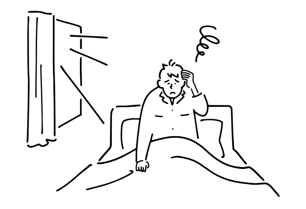朝起きるのが苦手な男性のイラスト