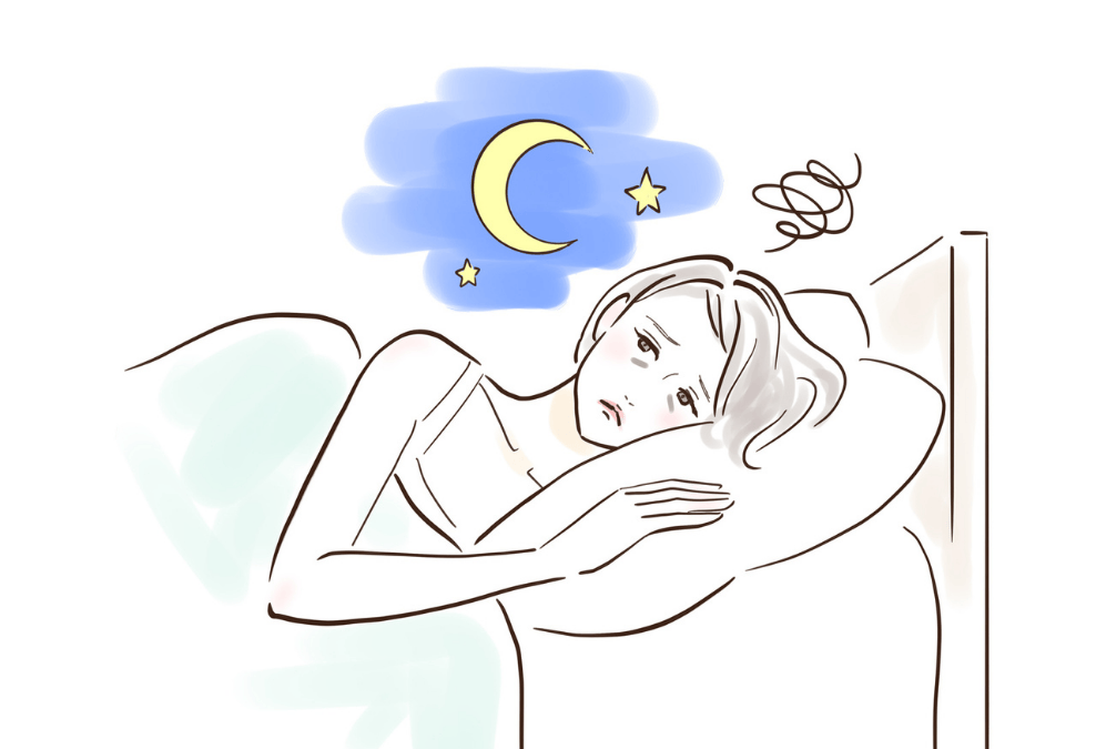 寝付けない女性のイラスト