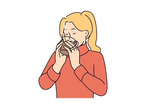 喉を保湿している女性のイラスト