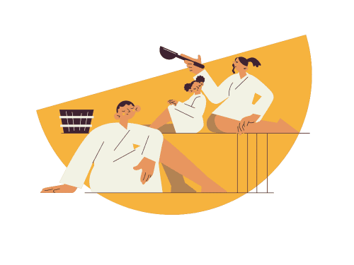 サウナを楽しんでいる風景のイラスト