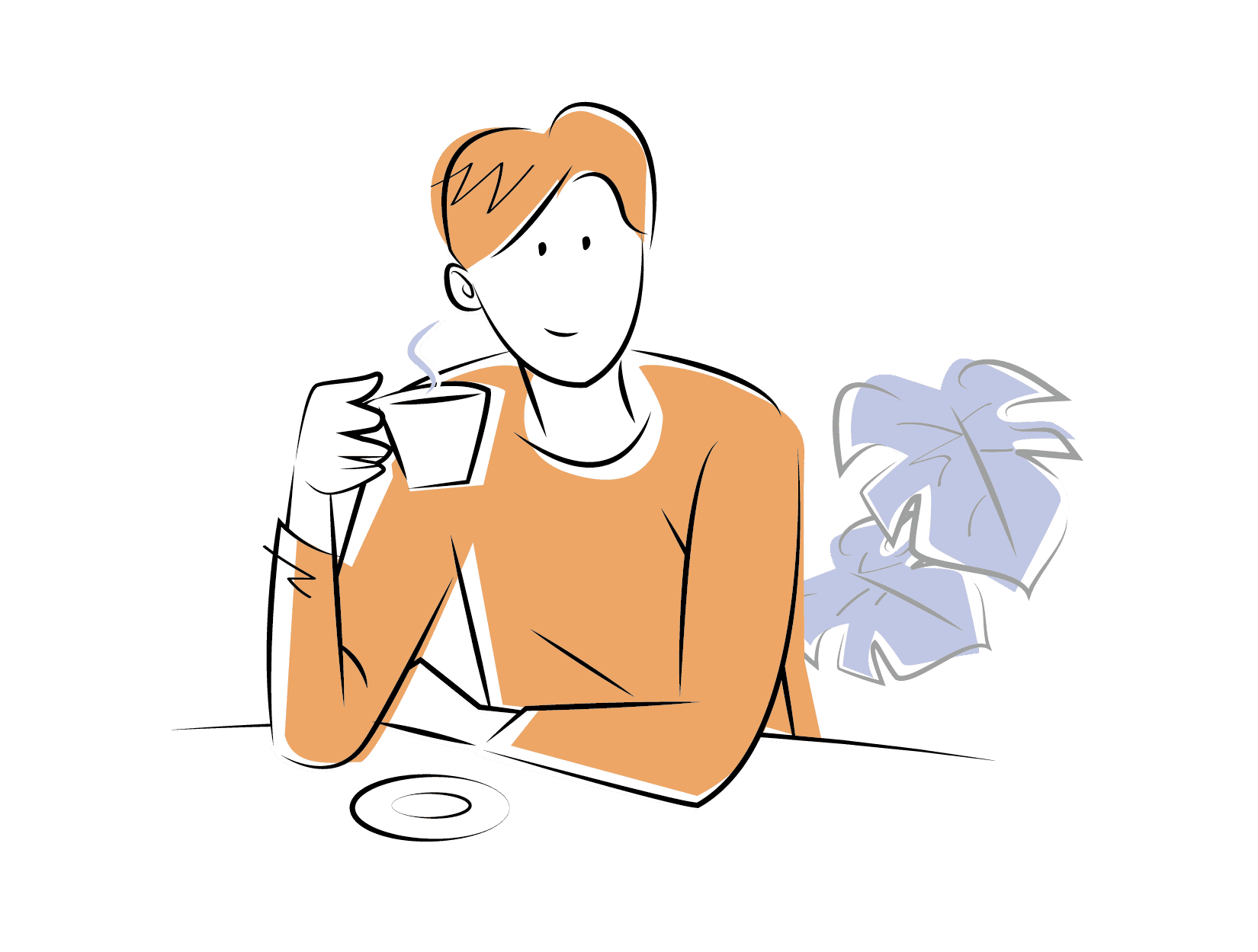 朝日が差し込む部屋でコーヒーを飲む男性のイラスト
