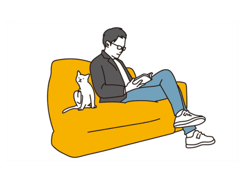 読書をして気分転換している男性のイラスト