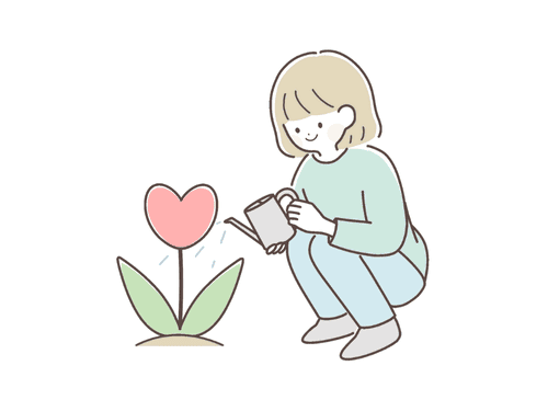 自分のペースで水やりをする女性のイラスト