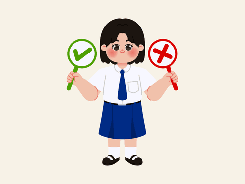 丸とバツを持っている女性