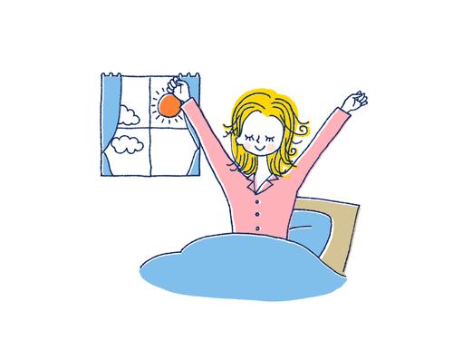 朝日光を浴びている女性のイラスト