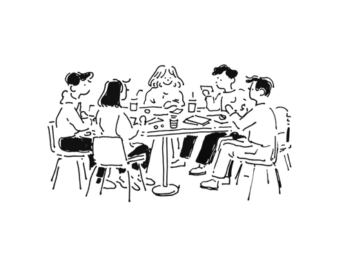 みんなでご飯を食べている様子のイラスト