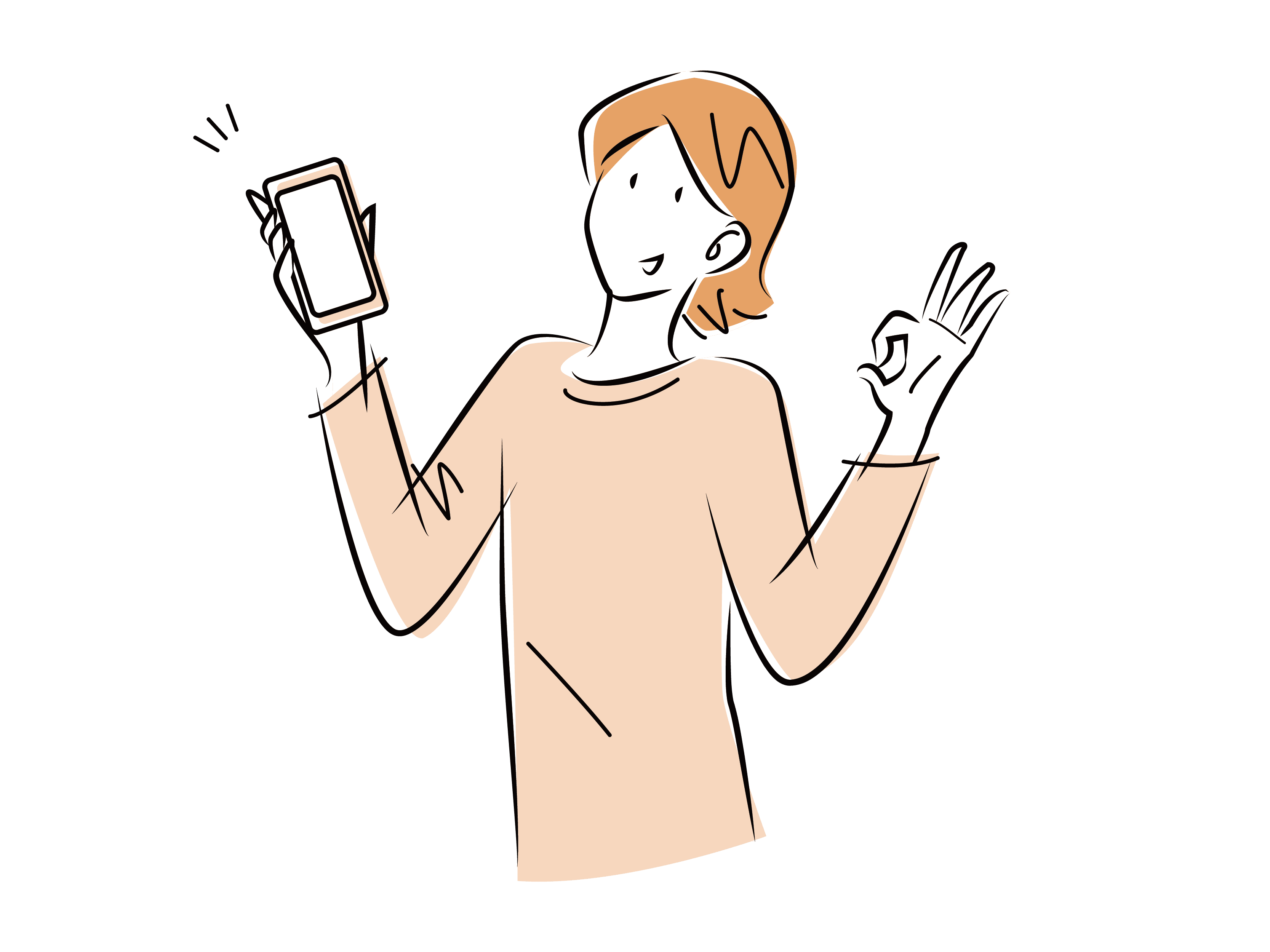 スマホを持ちながらOKマークをする女性のイラスト