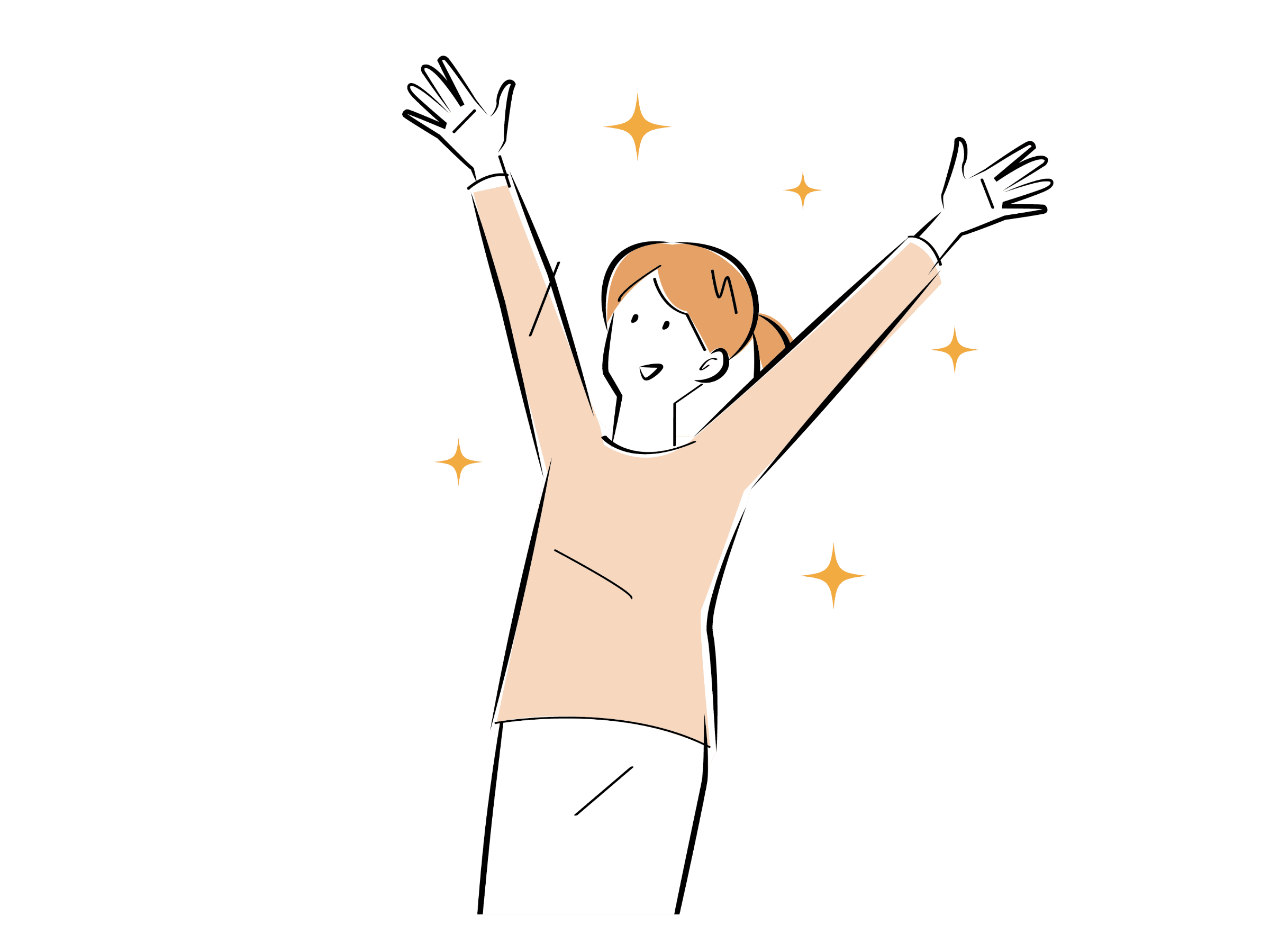 バンザイをして喜ぶ女性のイラスト