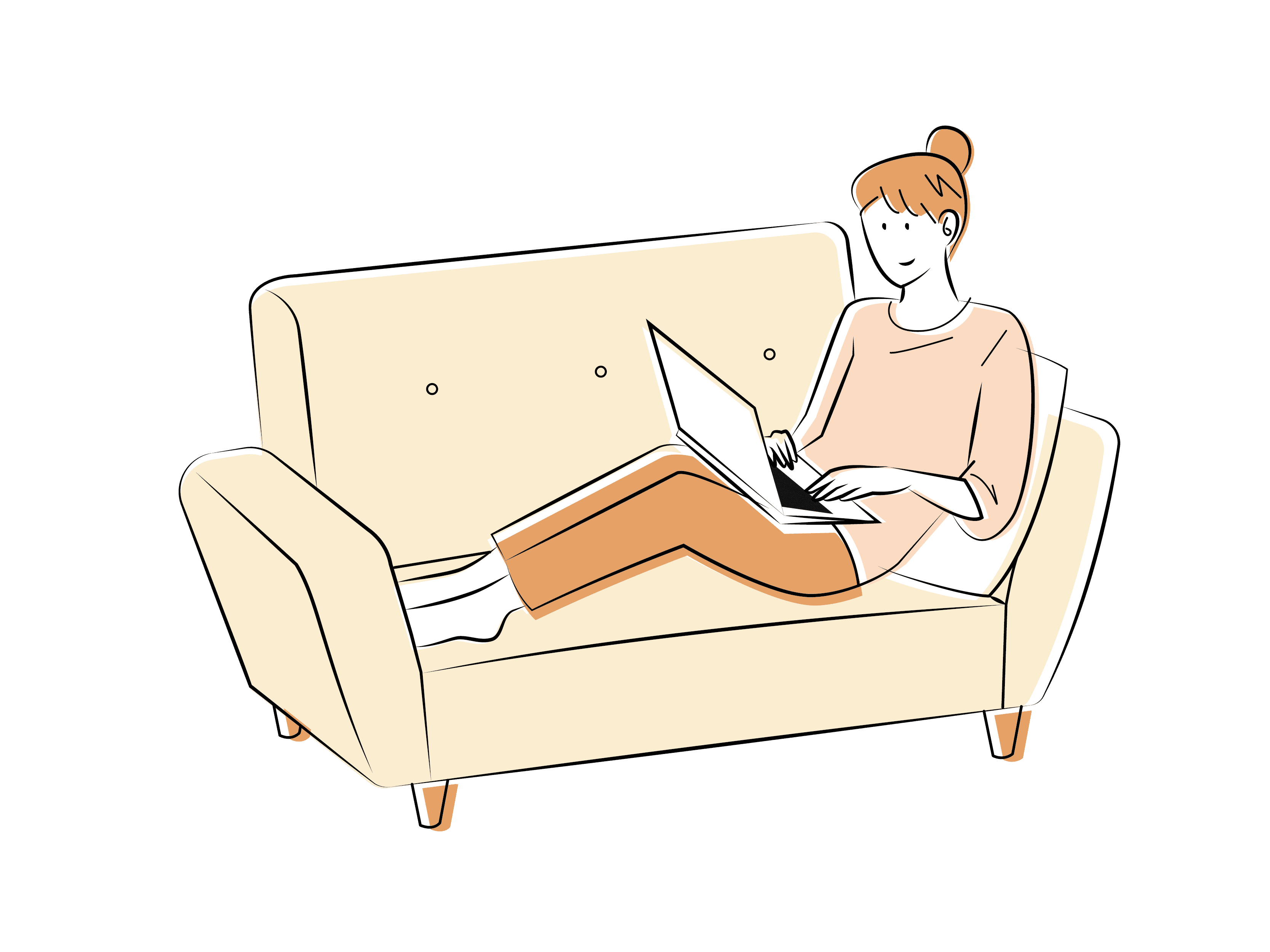 ソファで休憩する女性のイラスト