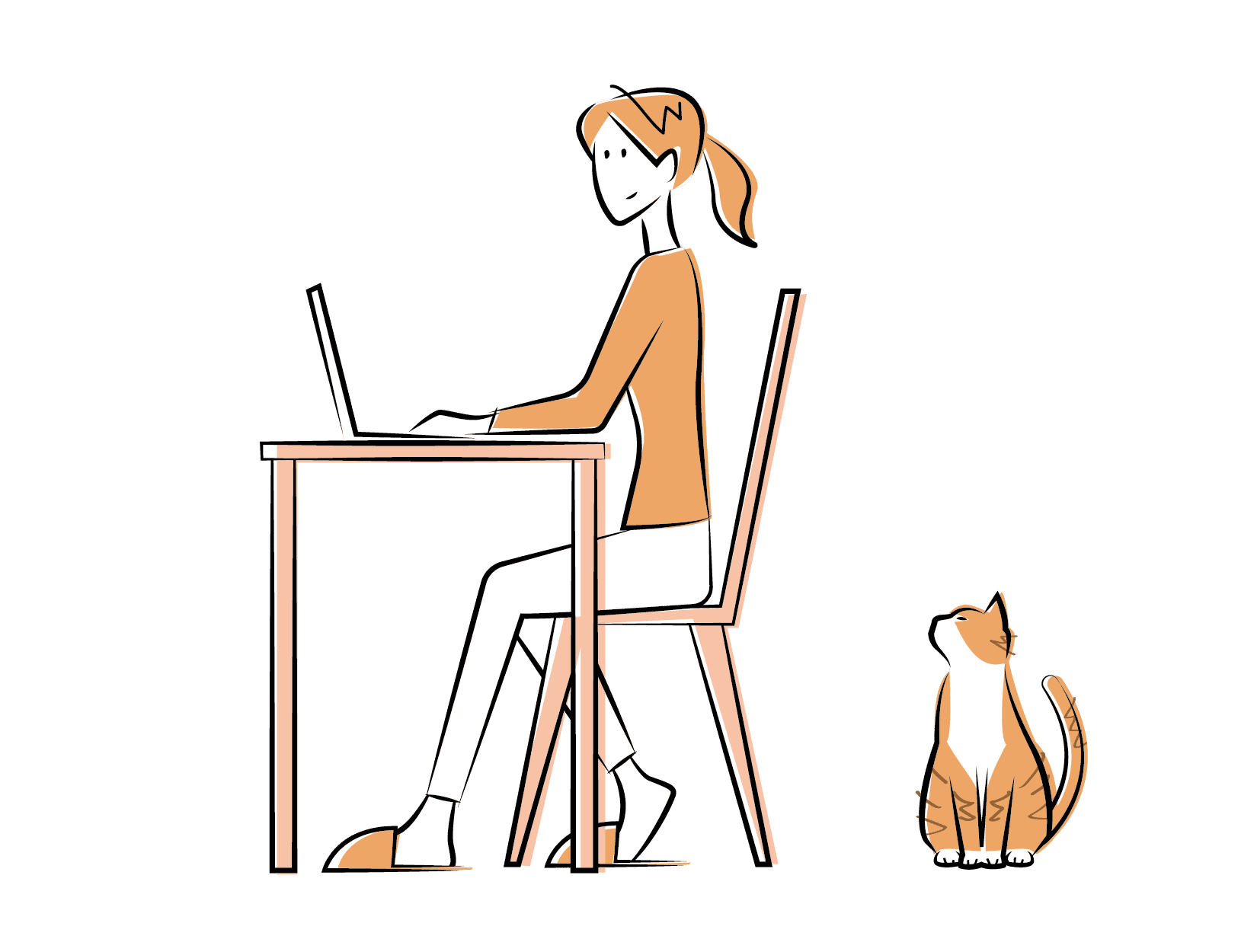 デスクでパソコンを操作する女性のイラスト